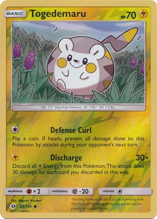 Togedemaru Reverse Holo Pokemon card from Sun & Moon