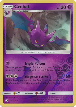 Crobat Reverse Holo Pokemon card from Sun & Moon