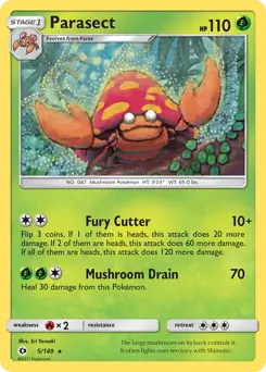 Parasect Pokemon card from Sun & Moon