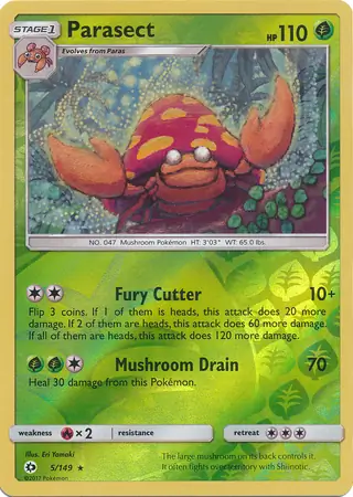 Parasect Reverse Holo Pokemon card from Sun & Moon