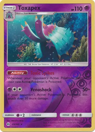 Toxapex Reverse Holo Pokemon card from Sun & Moon