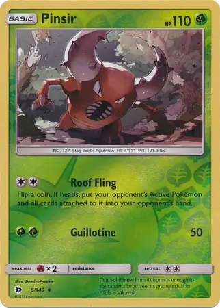 Pinsir Reverse Holo Pokemon card from Sun & Moon