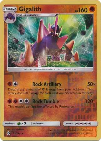 Gigalith Reverse Holo Pokemon card from Sun & Moon