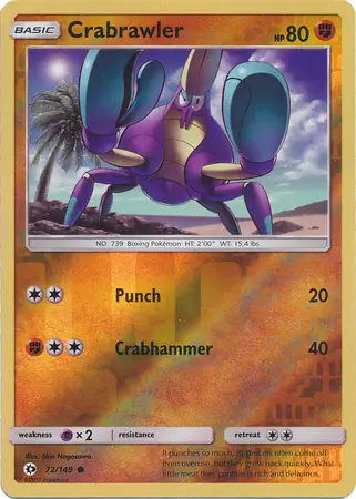 Crabrawler Reverse Holo Pokemon card from Sun & Moon