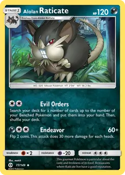 Alolan Raticate Pokemon card from Sun & Moon