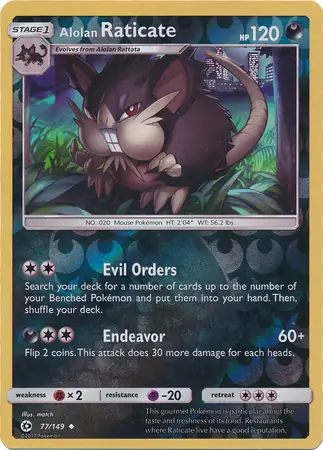 Alolan Raticate Reverse Holo Pokemon card from Sun & Moon