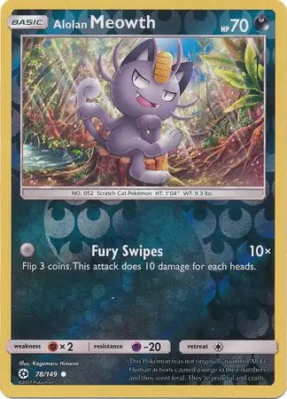 Alolan Meowth Reverse Holo Pokemon card from Sun & Moon