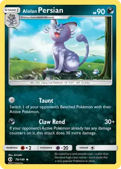 Alolan Persian Pokemon card from Sun & Moon