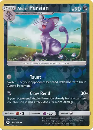 Alolan Persian Reverse Holo Pokemon card from Sun & Moon