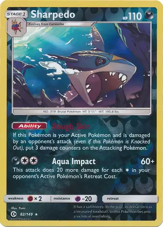 Sharpedo Reverse Holo Pokemon card from Sun & Moon