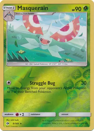 Masquerain Reverse Holo Pokemon card from Sun & Moon