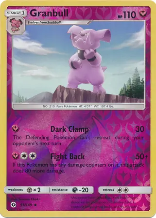 Granbull Reverse Holo Pokemon card from Sun & Moon