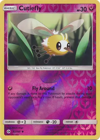 Cutiefly Reverse Holo Pokemon card from Sun & Moon