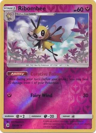 Ribombee Reverse Holo Pokemon card from Sun & Moon