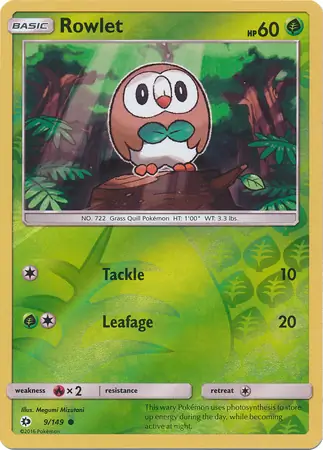 Rowlet Reverse Holo Pokemon card from Sun & Moon