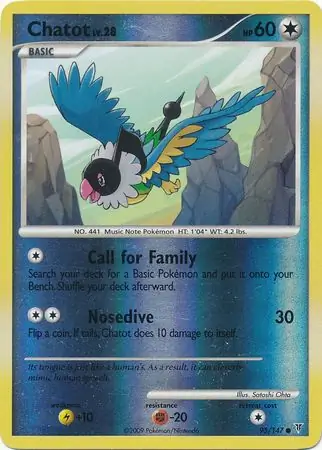 Chatot Reverse Holo Pokemon card from Supreme Victors