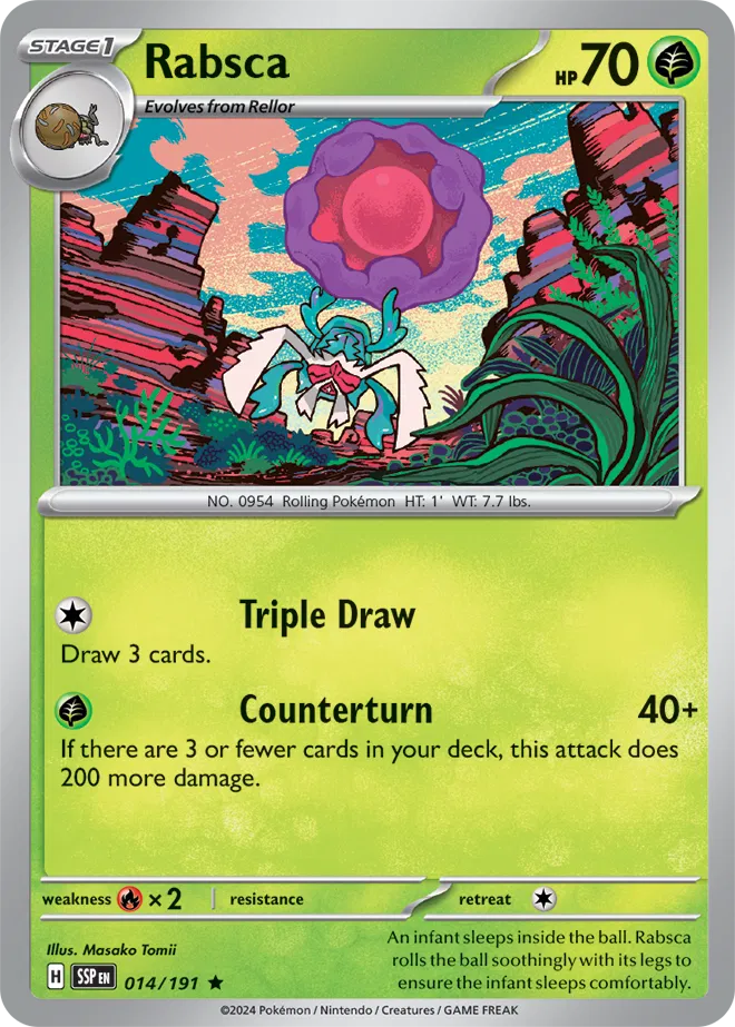Rabsca Pokemon card from Surging Sparks