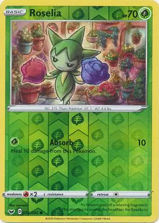 Roselia Reverse Holo Pokemon card from Sword & Shield