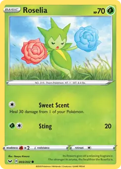 Roselia Pokemon card from Sword & Shield
