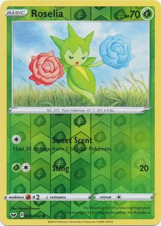 Roselia Reverse Holo Pokemon card from Sword & Shield