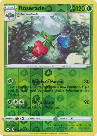 Roserade Reverse Holo Pokemon card from Sword & Shield