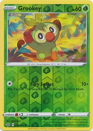 Grookey Reverse Holo Pokemon card from Sword & Shield