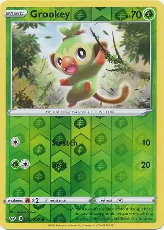 Grookey Reverse Holo Pokemon card from Sword & Shield