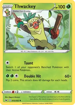 Thwackey Pokemon card from Sword & Shield