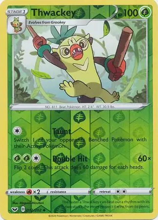Thwackey Reverse Holo Pokemon card from Sword & Shield