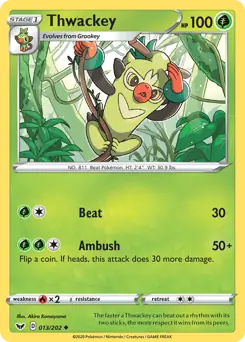 Thwackey Pokemon card from Sword & Shield