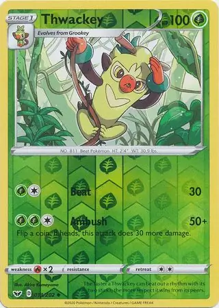Thwackey Reverse Holo Pokemon card from Sword & Shield