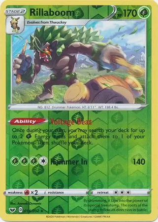 Rillaboom Reverse Holo Pokemon card from Sword & Shield