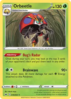 Orbeetle Pokemon card from Sword & Shield