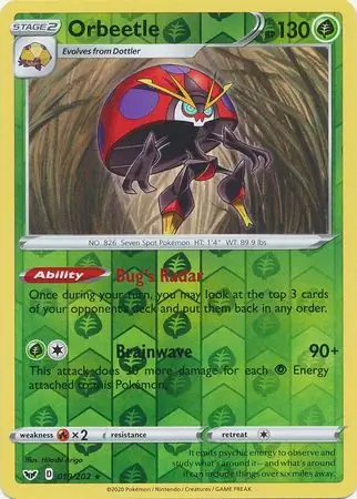 Orbeetle Reverse Holo Pokemon card from Sword & Shield
