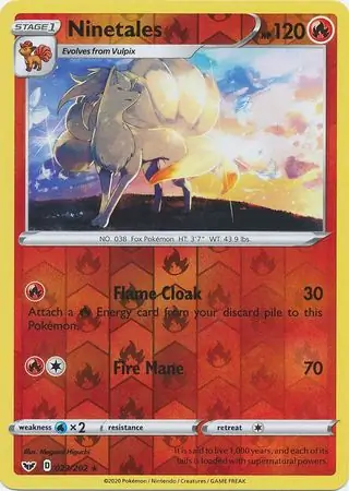 Ninetales Reverse Holo Pokemon card from Sword & Shield