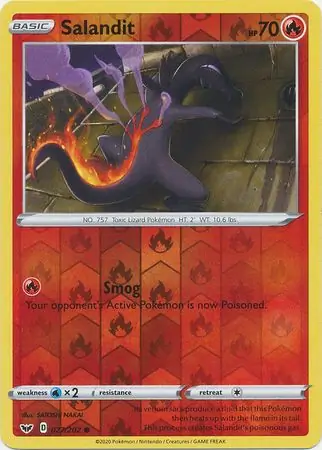 Salandit Reverse Holo Pokemon card from Sword & Shield