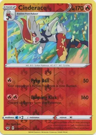 Cinderace Reverse Holo Pokemon card from Sword & Shield