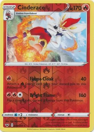 Cinderace Reverse Holo Pokemon card from Sword & Shield