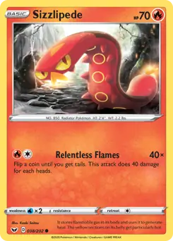 Sizzlipede Pokemon card from Sword & Shield