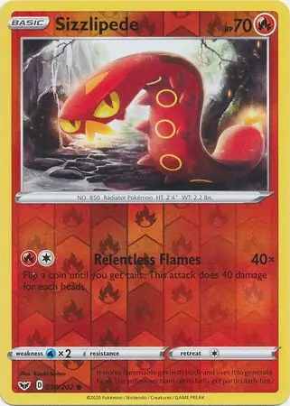 Sizzlipede Reverse Holo Pokemon card from Sword & Shield