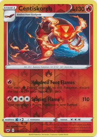 Centiskorch Reverse Holo Pokemon card from Sword & Shield