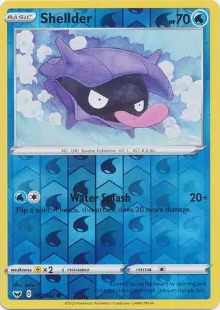 Shellder Reverse Holo Pokemon card from Sword & Shield