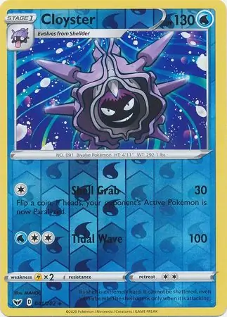 Cloyster Reverse Holo Pokemon card from Sword & Shield