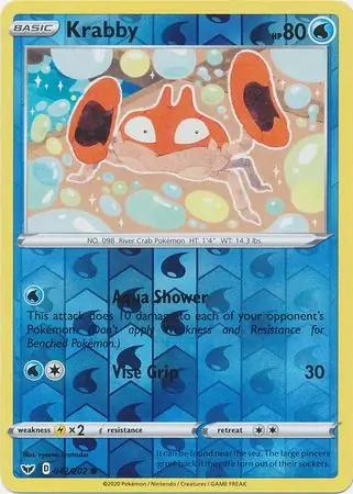 Krabby Reverse Holo Pokemon card from Sword & Shield