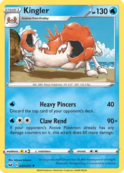 Kingler Pokemon card from Sword & Shield