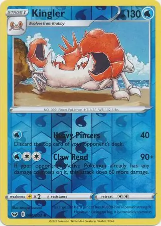 Kingler Reverse Holo Pokemon card from Sword & Shield