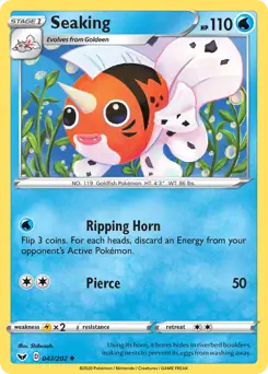 Seaking Pokemon card from Sword & Shield