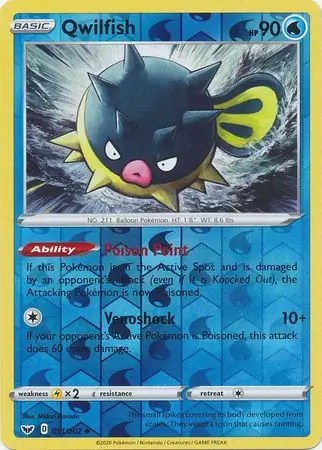 Qwilfish Reverse Holo Pokemon card from Sword & Shield