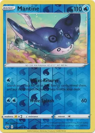 Mantine Reverse Holo Pokemon card from Sword & Shield