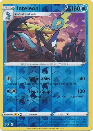 Inteleon Reverse Holo Pokemon card from Sword & Shield